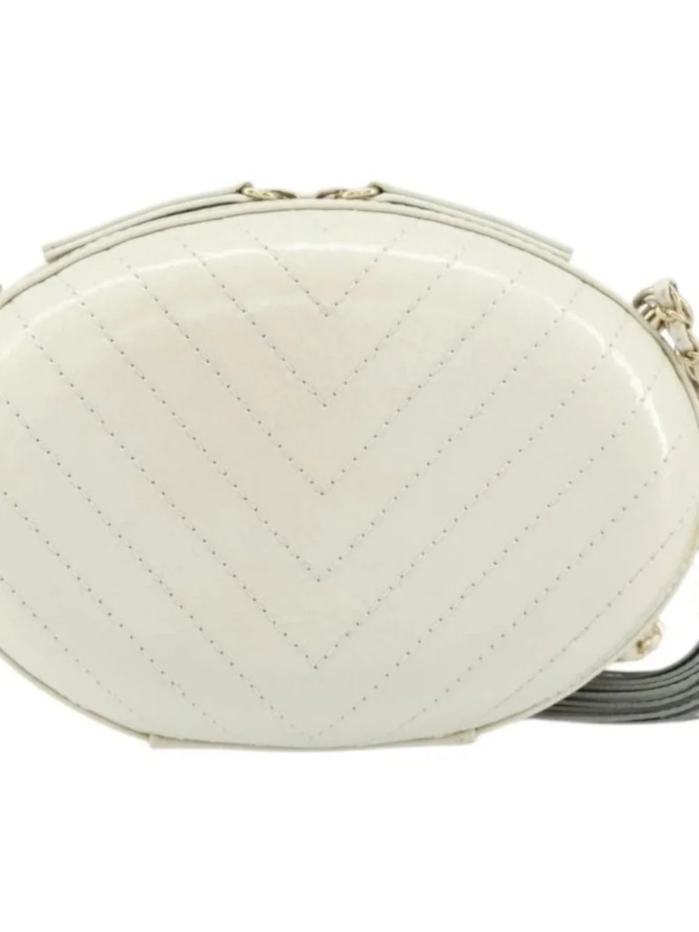 CHANEL V Stitch Chain Shoulder Bag Leather White Gold CC Auth 144830SAV